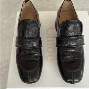 Chloe Black Leather Slip-On Loafers
